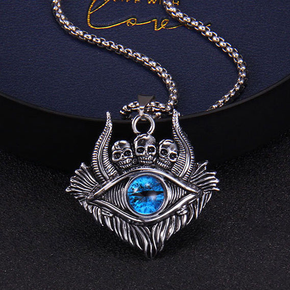 Wholesale Turkish Devil Eye Dark Skull Blue Eye Pendant Stainless Steel Necklaces